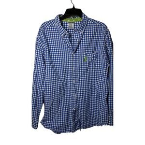 Disney Parks Men XXL Flip Cuff Mickey Mouse Blue Gingham Check Button-Down Shirt